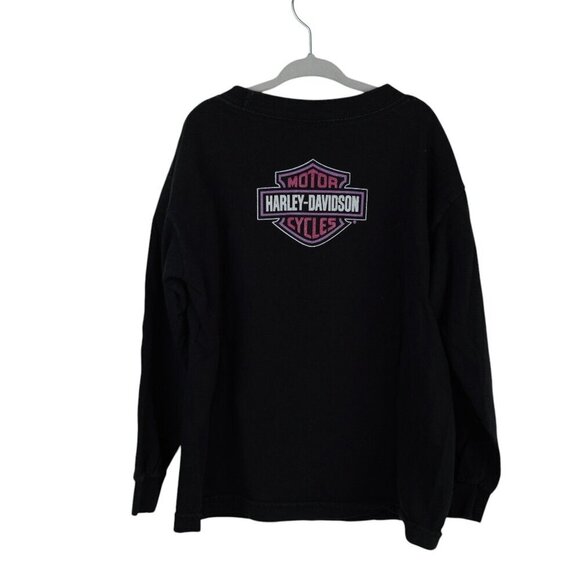 Harley-Davidson Kids Black Long Sleeve Sweatshirt With Pink Motorcycle Graphic 8 - Picture 3 of 5